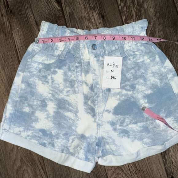 Blue White Tie Die Paperbag Denim Shorts - Picture 12 of 15